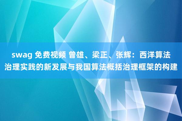 swag 免费视频 曾雄、梁正、张辉：西洋算法治理实践的新发展与我国算法概括治理框架的构建