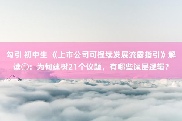 勾引 初中生 《上市公司可捏续发展流露指引》解读①：为何建树21个议题，有哪些深层逻辑？
