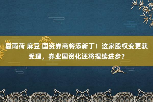 夏雨荷 麻豆 国资券商将添新丁！这家股权变更获受理，券业国资化还将捏续进步？