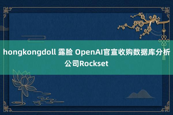 hongkongdoll 露脸 OpenAI官宣收购数据库分析公司Rockset